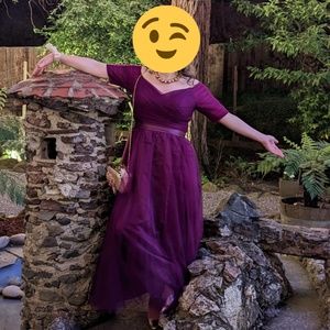 Purple Tulle Bridesmaid / Evening / Prom Dress in Dark Lilac A-Line Off Shoulder